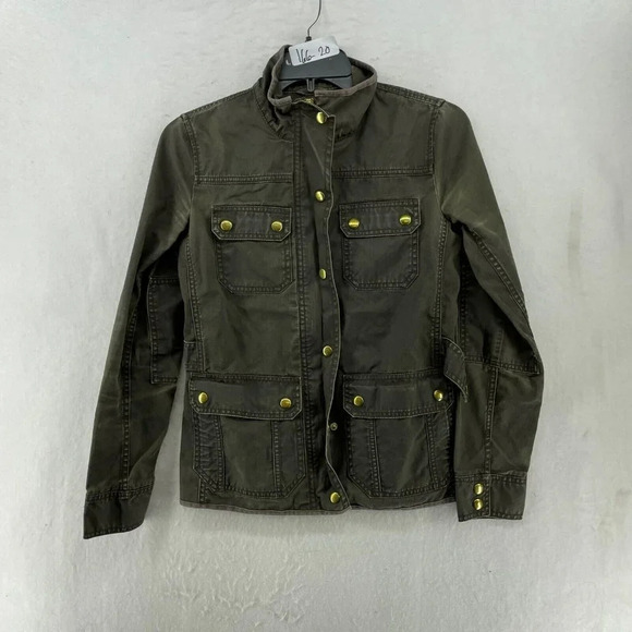 J.Crew Field Utility Jacket Women's 2XS Forest Green Waxed Resin Zipper Pocket - Picture 1 of 13